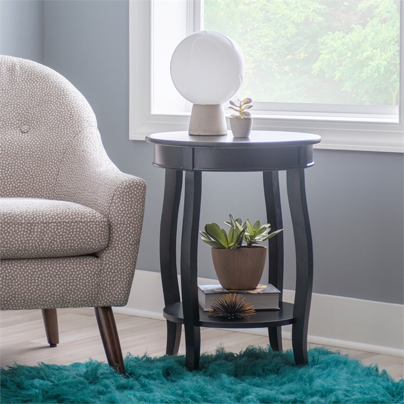 Bowery Hill Contemporary Round Wood End Table with Shelf in Black