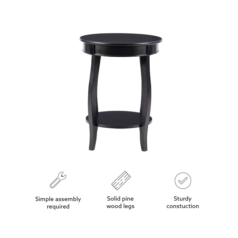 Bowery Hill Contemporary Round Wood End Table with Shelf in Black