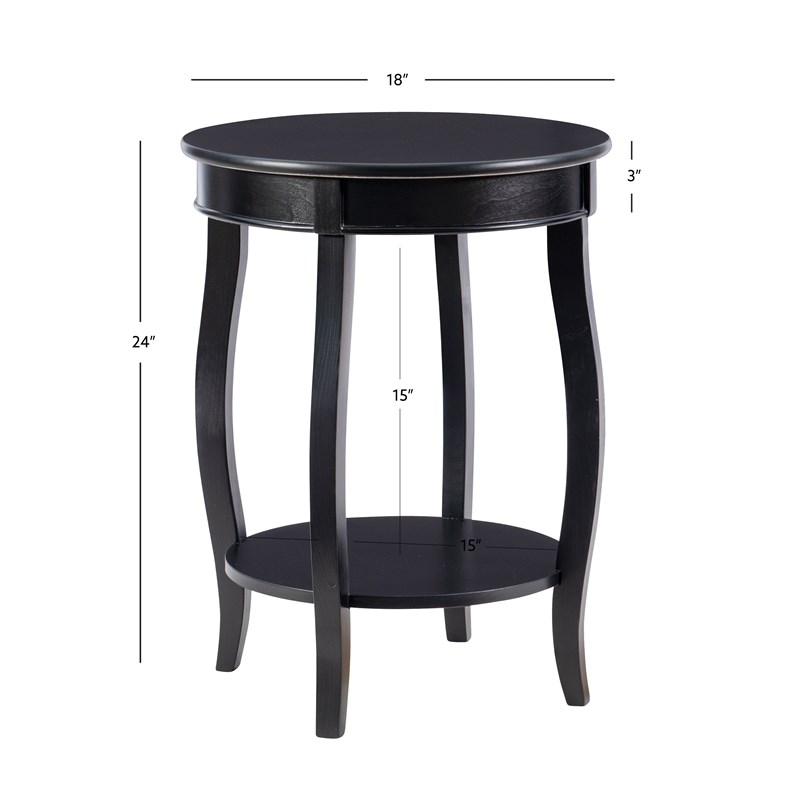 Bowery Hill Contemporary Round Wood End Table with Shelf in Black