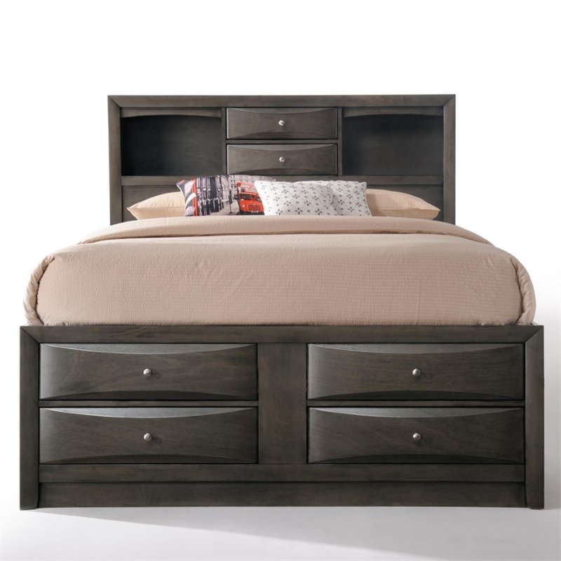 Bowery Hill Transitional King Captain's Bed in Gray Oak Finish