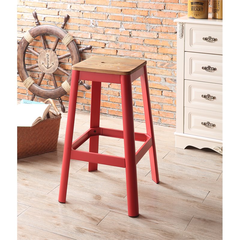 Bowery Hill Contemporary Bar Stool in Natural and Red Finish