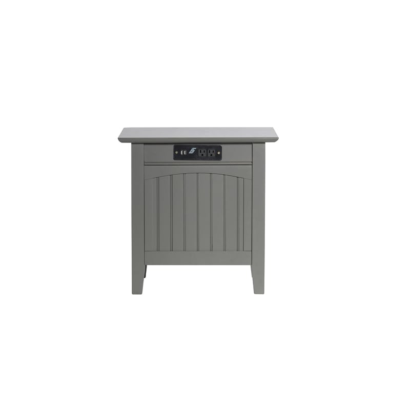 Bowery Hill Solid Wood Chair Side Table with Device Charger in Gray