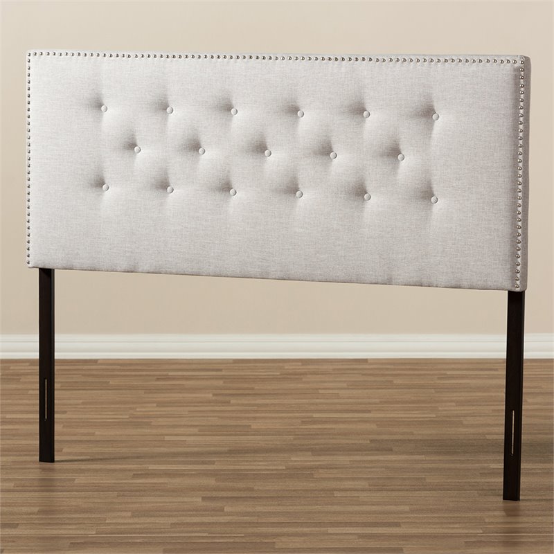 Bowery Hill Contemporary Tufted King Panel Headboard in Grayish Beige