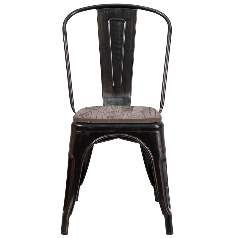 Bowery Hill Contemporary Metal Stack Chair In Black-Antique Gold