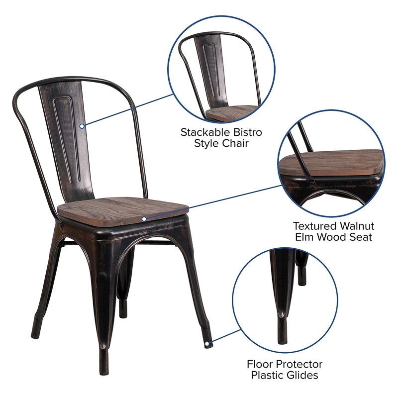 Bowery Hill Contemporary Metal Stack Chair In Black-Antique Gold