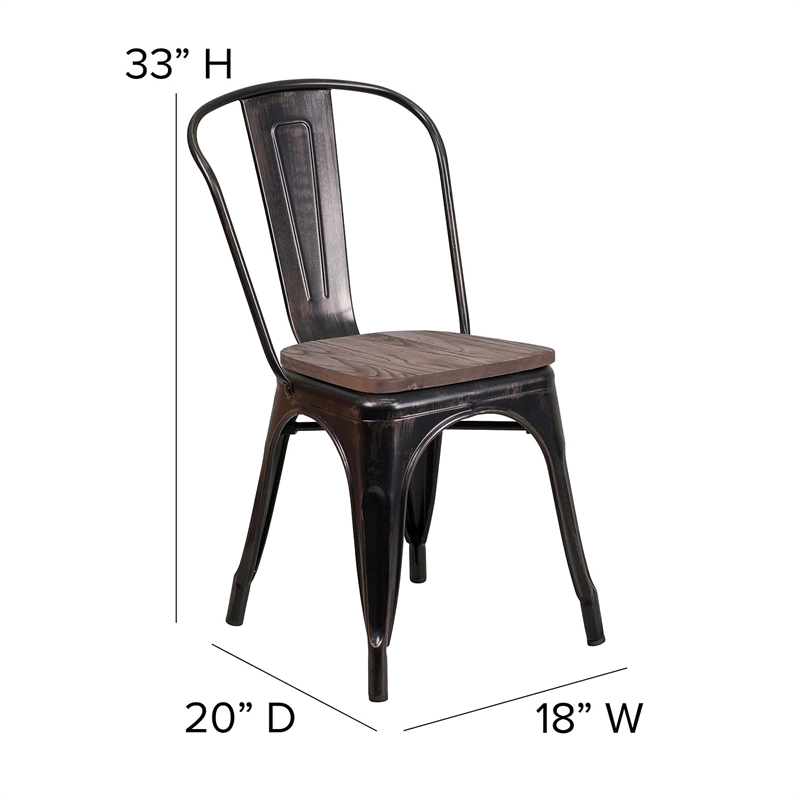 Bowery Hill Contemporary Metal Stack Chair In Black-Antique Gold