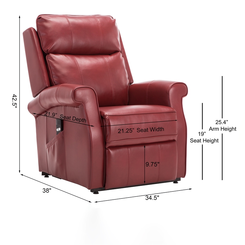 Bowery Hill Traditional Red Faux Leather Traditional Lift Chair