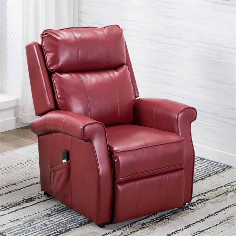 Bowery Hill Traditional Red Faux Leather Traditional Lift Chair