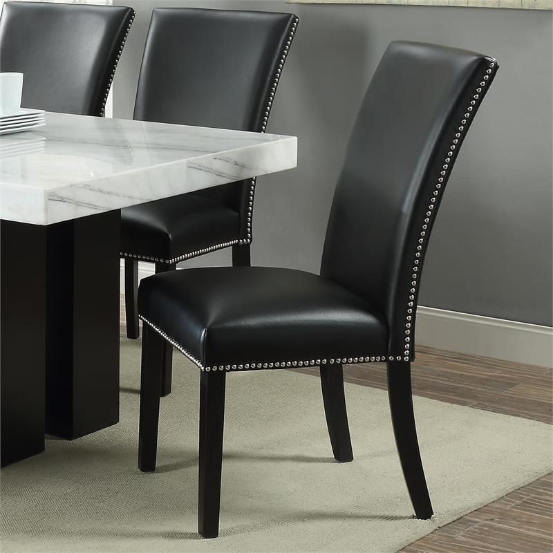 Bowery Hill Assembled Contemporary Black Finish Faux Leather Dining Chair