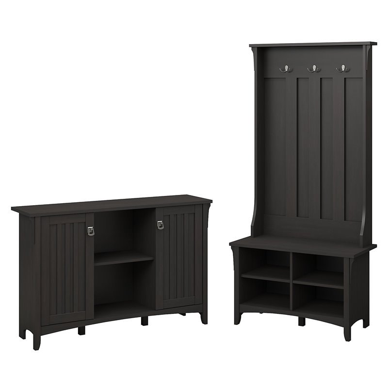 Bowery Hill Hall Tree with Shoe Bench and Accent Chest in Black