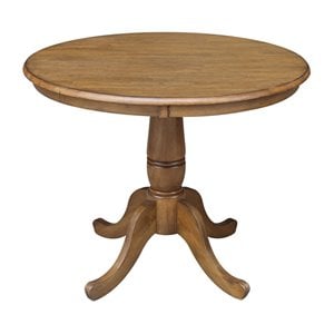 Bowery Hill 36&quot Solid Wood Round Top Pedestal Table - 28.9&quotH - Pecan