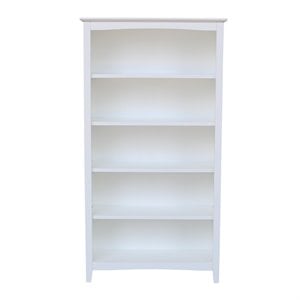 Bowery Hill Shaker Solid Parawood Bookcase - 60&quotH in White Finish
