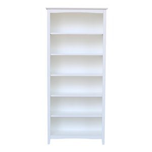 Bowery Hill Shaker Solid Parawood  Bookcase - 72&quotH in White Finish