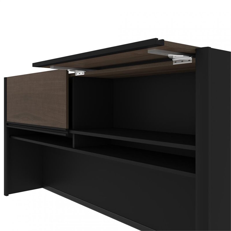 Bowery Hill 6 Piece U Shaped Computer Desk with Hutch in Antigua and Black