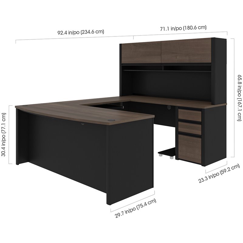 Bowery Hill 6 Piece U Shaped Computer Desk with Hutch in Antigua and Black