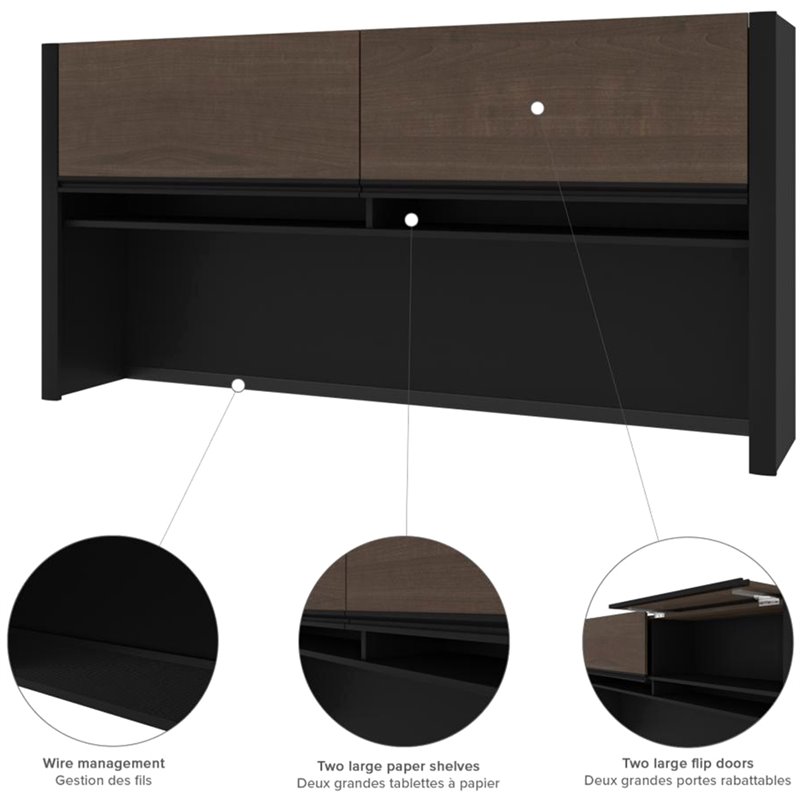 Bowery Hill 6 Piece U Shaped Computer Desk with Hutch in Antigua and Black