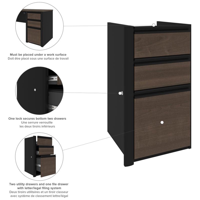 Bowery Hill 6 Piece U Shaped Computer Desk with Hutch in Antigua and Black