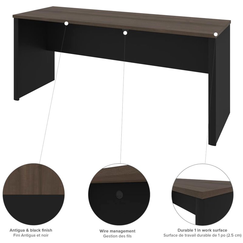 Bowery Hill 6 Piece U Shaped Computer Desk with Hutch in Antigua and Black