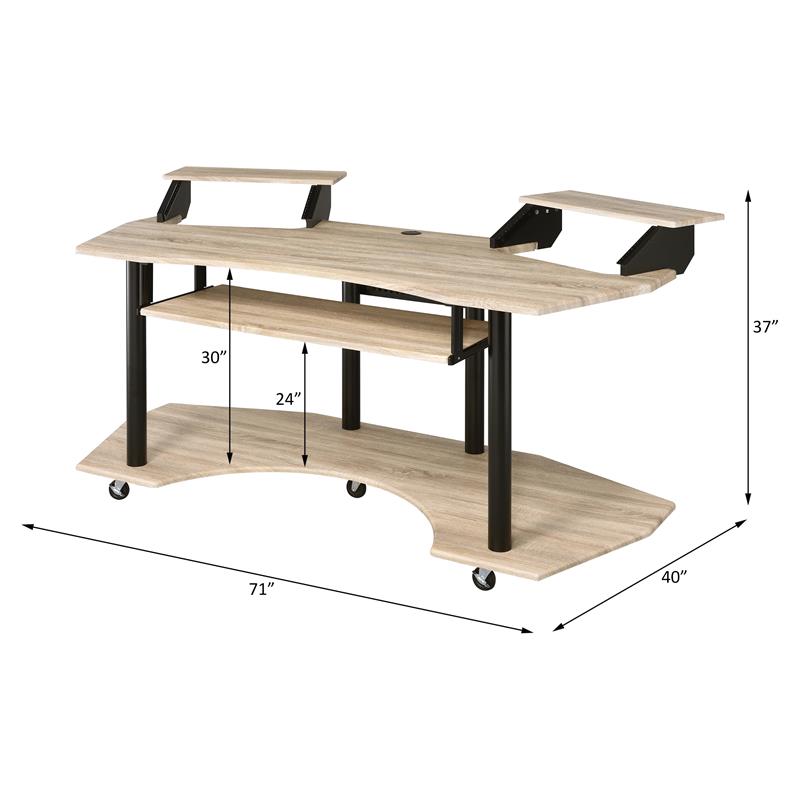Bowery Hill Wooden 3-Shelf Music Recording Studio Desk in Natural Oak