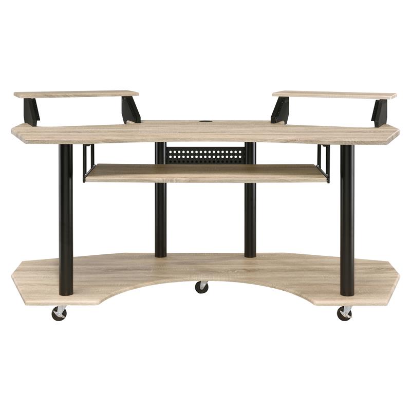 Bowery Hill Wooden 3-Shelf Music Recording Studio Desk in Natural Oak