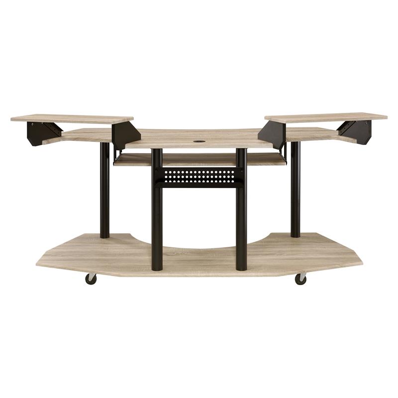 Bowery Hill Wooden 3-Shelf Music Recording Studio Desk in Natural Oak