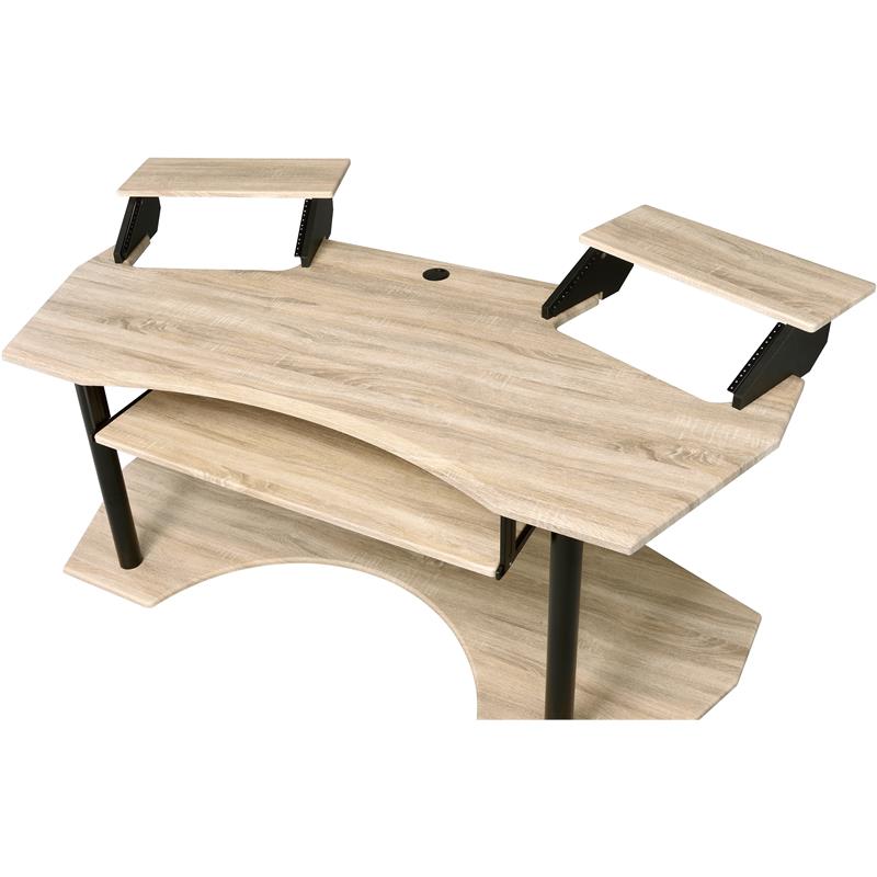 Bowery Hill Wooden 3-Shelf Music Recording Studio Desk in Natural Oak