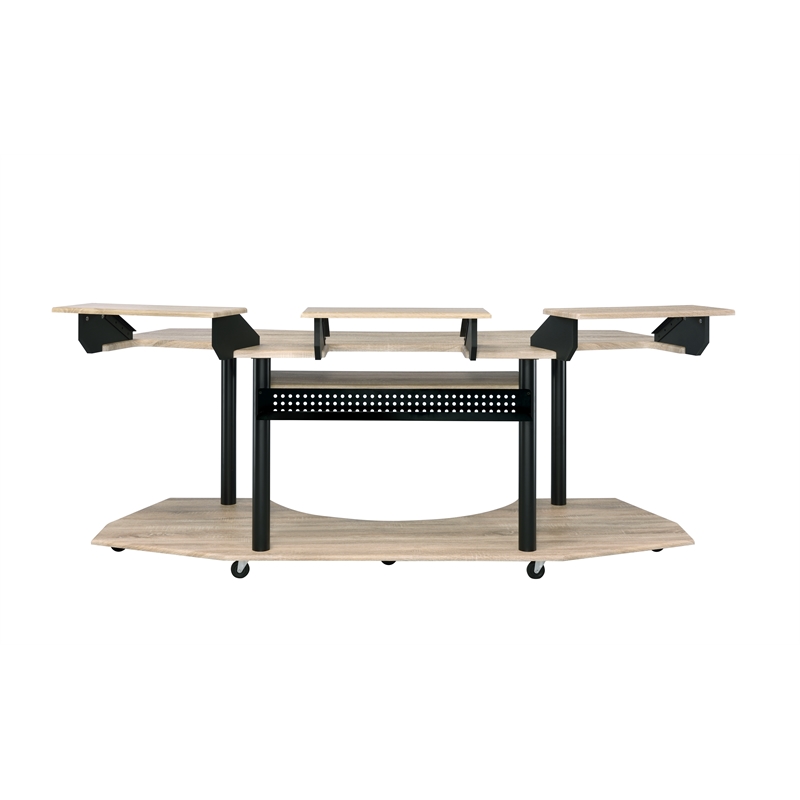 Bowery Hill Wooden 4-Shelf Music Recording Studio Desk in Natural Oak