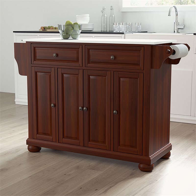 Bowery Hill Transitional Wood Granite Top Kitchen Island in Mahogany