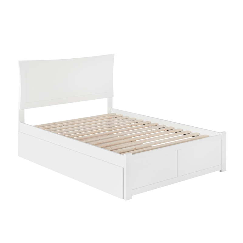 Bowery Hill Full Solid Wood Bed with Twin Trundle and USB Charger in White