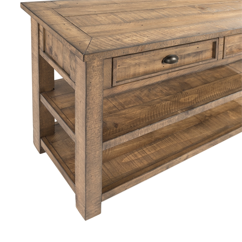 Bowery Hill Farmhouse Solid Wood 2 Drawer Sofa Console Table Natural