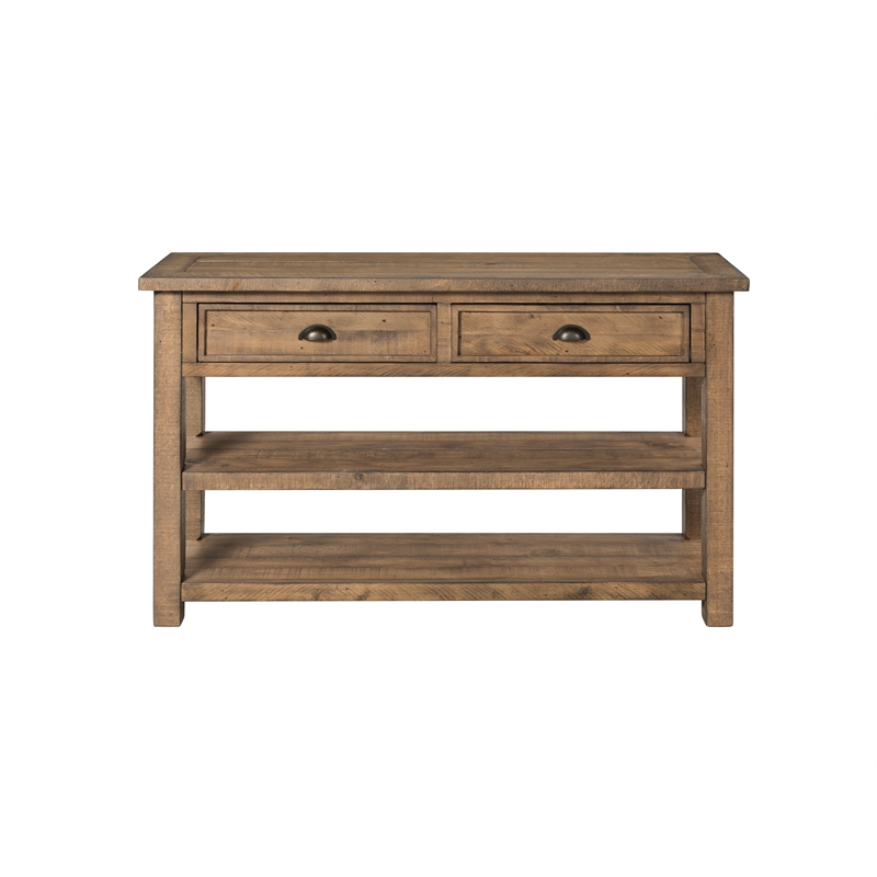 Bowery Hill Farmhouse Solid Wood 2 Drawer Sofa Console Table Natural