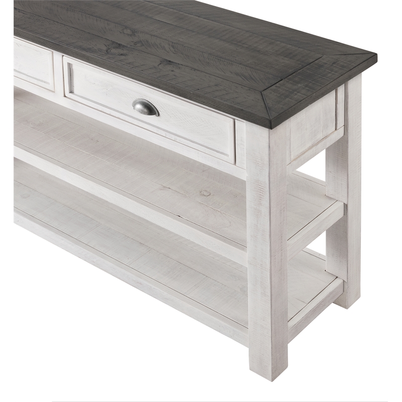 Bowery Hill Farmhouse Wood 2 Drawer Sofa Console Table White and Gray