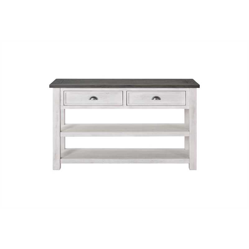 Bowery Hill Farmhouse Wood 2 Drawer Sofa Console Table White and Gray