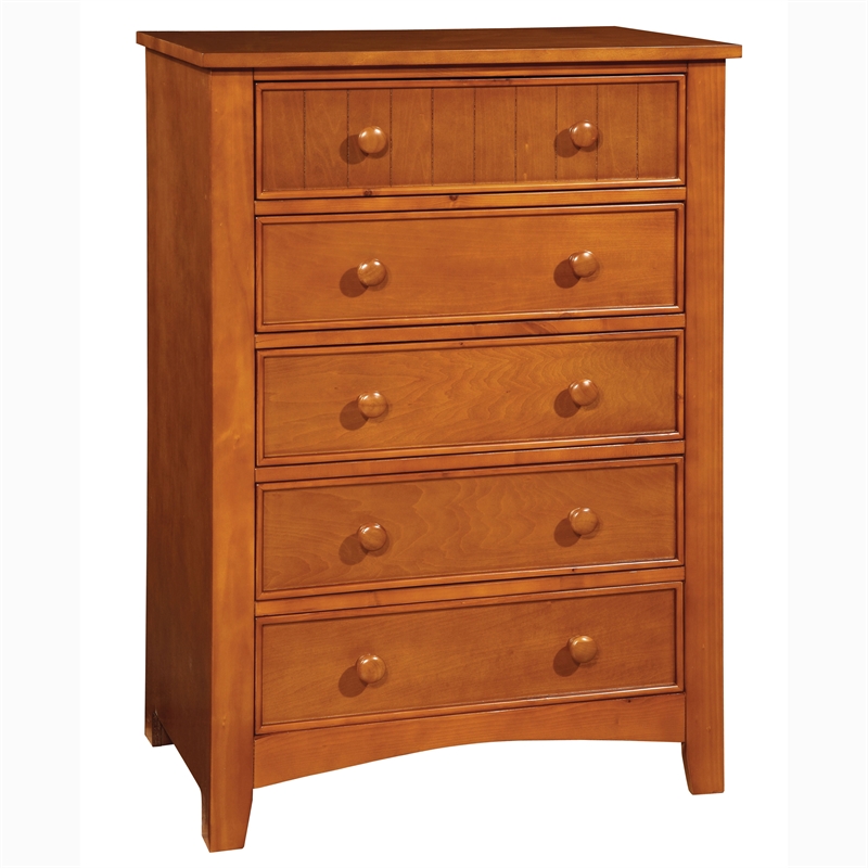 Bowery Hill Transitional Solid Wood 5-Drawer Chest in Oak Finish