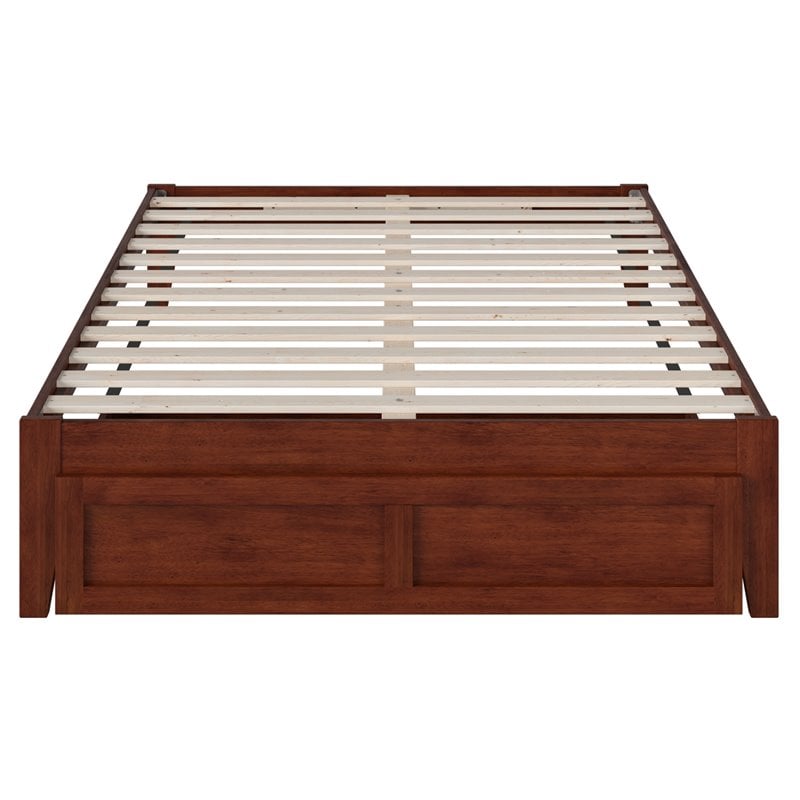 Bowery Hill Solid Wood Full Bed with Foot Drawer and USB Charger in Walnut