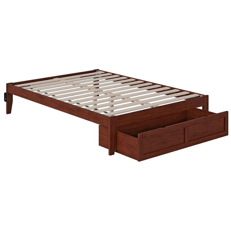 Bowery Hill Solid Wood Full Bed with Foot Drawer and USB Charger in Walnut