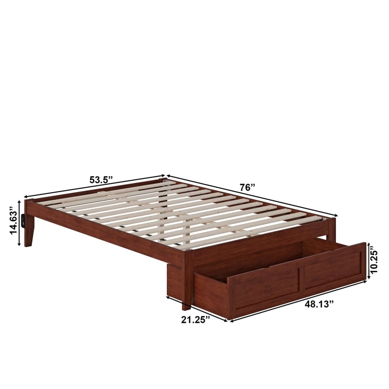 Bowery Hill Solid Wood Full Bed with Foot Drawer and USB Charger in Walnut