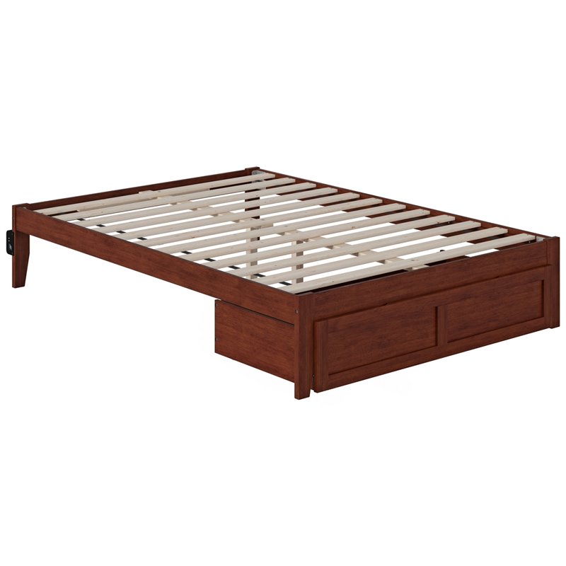 Bowery Hill Solid Wood Full Bed with Foot Drawer and USB Charger in Walnut