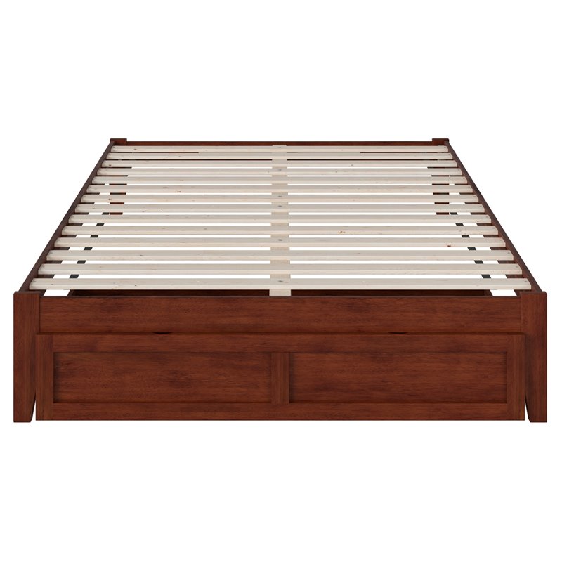 Bowery Hill Modern Solid Wood Queen Bed with Foot Drawer in Walnut