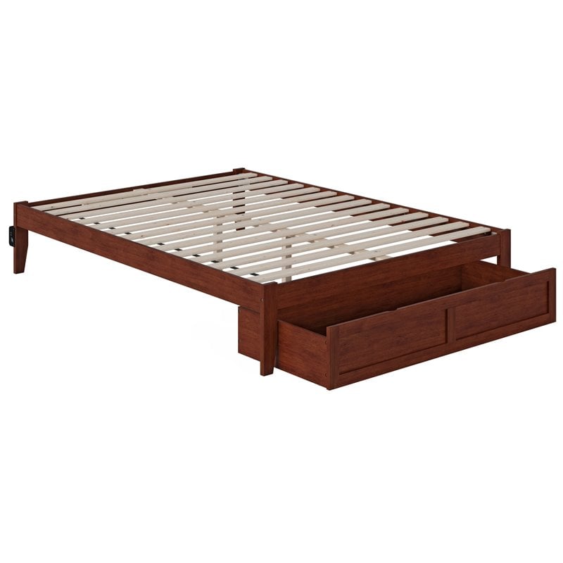 Bowery Hill Modern Solid Wood Queen Bed with Foot Drawer in Walnut