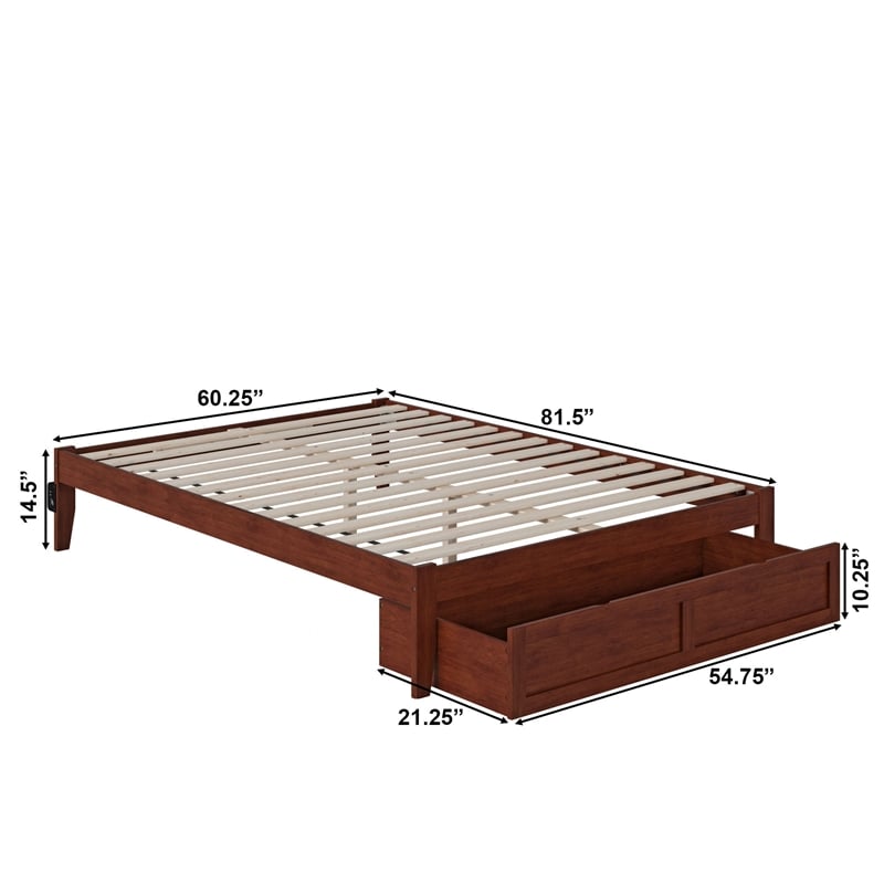 Bowery Hill Modern Solid Wood Queen Bed with Foot Drawer in Walnut