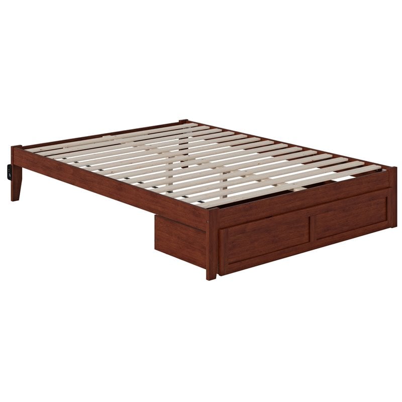 Bowery Hill Modern Solid Wood Queen Bed with Foot Drawer in Walnut