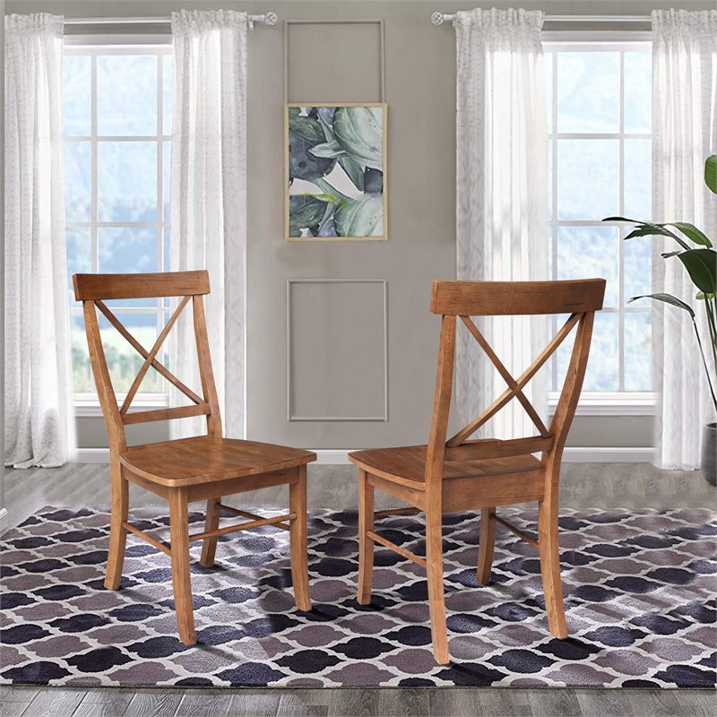 Bowery Hill Set of Two Solid Wood X-Back Chairs in Distressed Oak