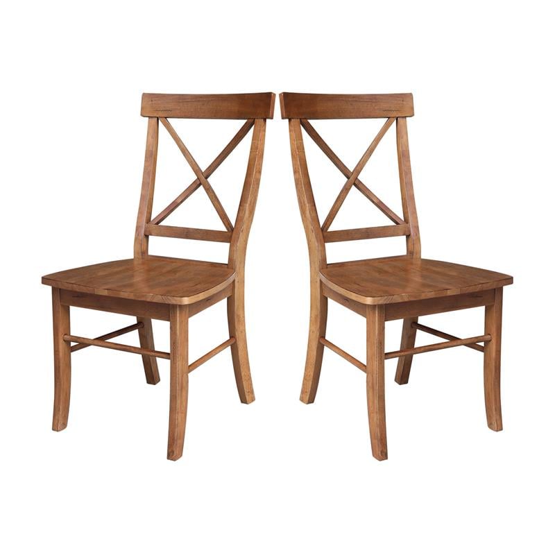 Bowery Hill Set of Two Solid Wood X-Back Chairs in Distressed Oak