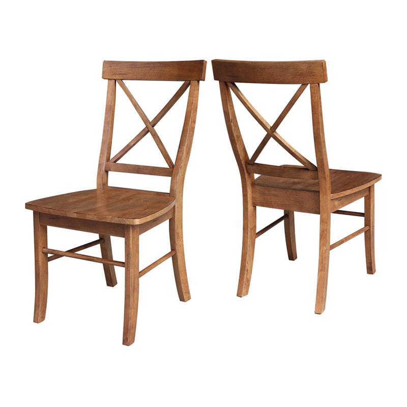 Bowery Hill Set of Two Solid Wood X-Back Chairs in Distressed Oak