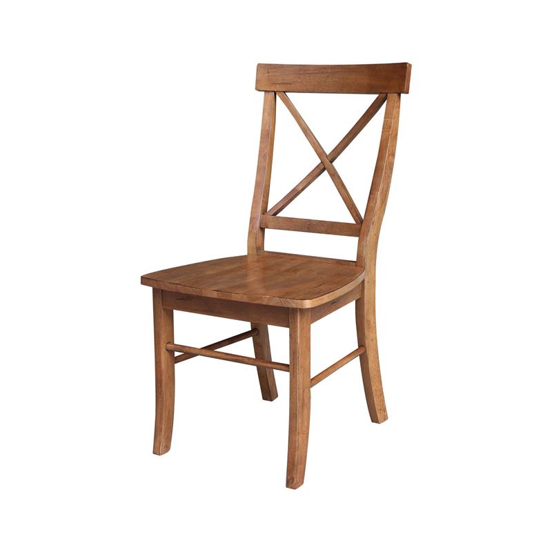 Bowery Hill Set of Two Solid Wood X-Back Chairs in Distressed Oak
