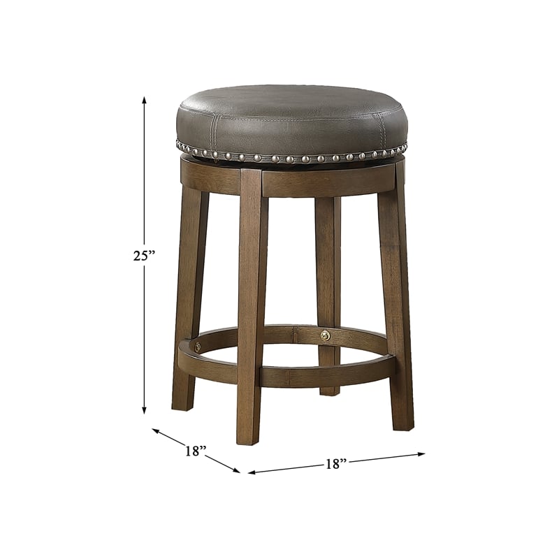 Bowery Hill Faux Leather Gray Counter Stool Round Swivel 25