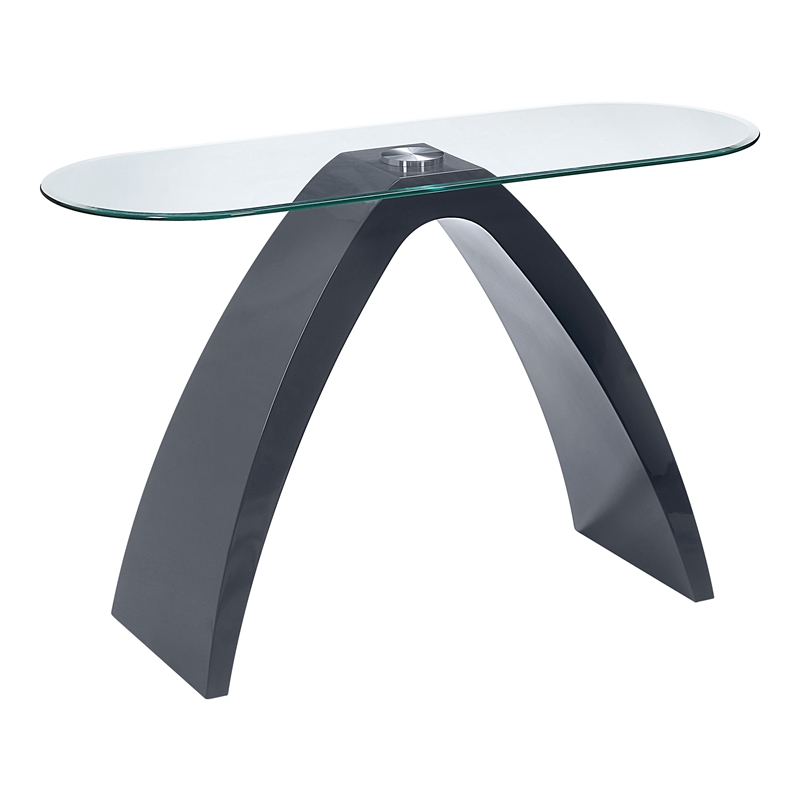 Bowery Hill Contemporary Glass Top Sofa Table in Gray Finish