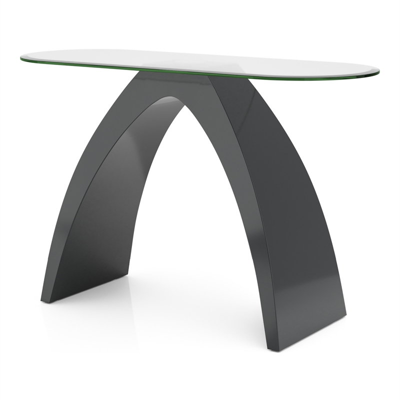 Bowery Hill Contemporary Glass Top Sofa Table in Gray Finish