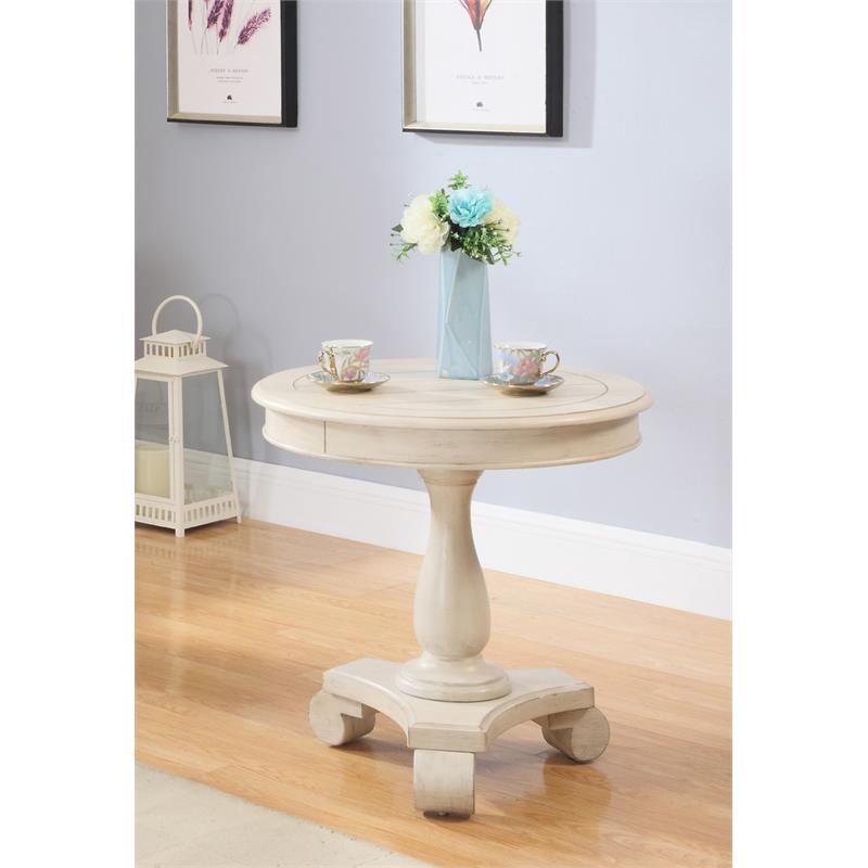 Bowery Hill Engineered Wood Round End Table in Antique Beige